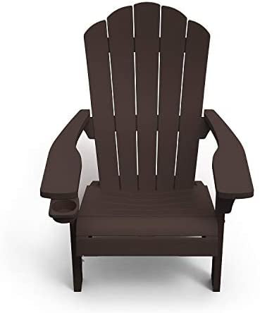 Brown Outdoor Patio Garden Deck Furniture Resin Adirondack Chair with Built-in Cup Holder 