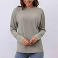 thumbnail image 2 of SnZhen Long Sleeve Tops for Women Fall/Winter Women's Casual Solid Color Round Neck Loose Lightweight T-shirts Khaki M, 2 of 5