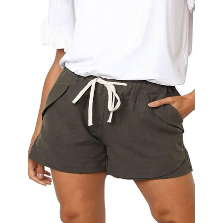 

Women Drawstring Linen Shorts Sleep Pajamas Shorts Solid Color Elastic Waist Shorts