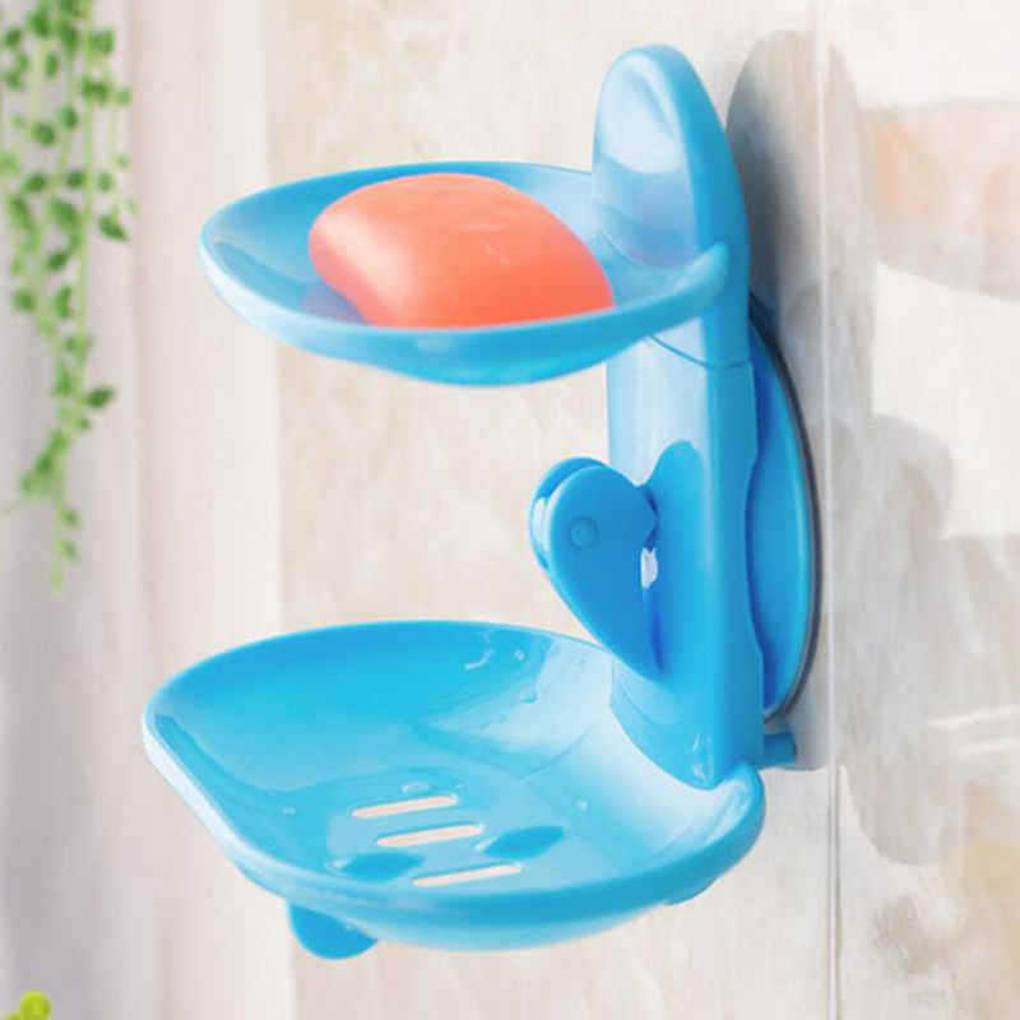 Double Soap Dish Strong Suction Soap Holder Cup Tray for Shower Bathroom Bathing