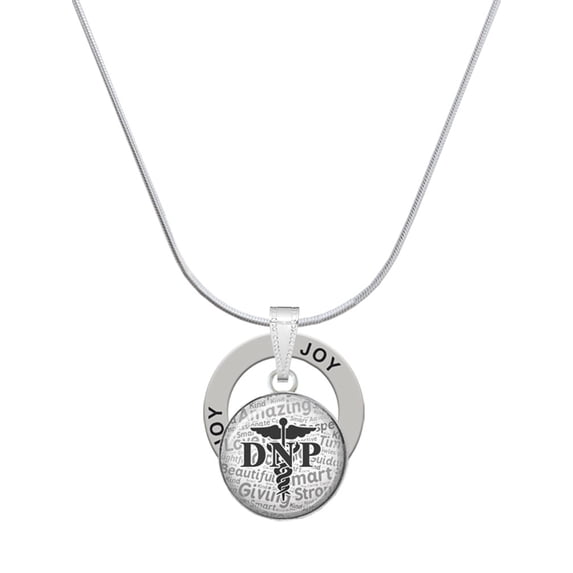Delight Jewelry Silvertone Domed Black DNP Joy Ring Charm Necklace, 18"