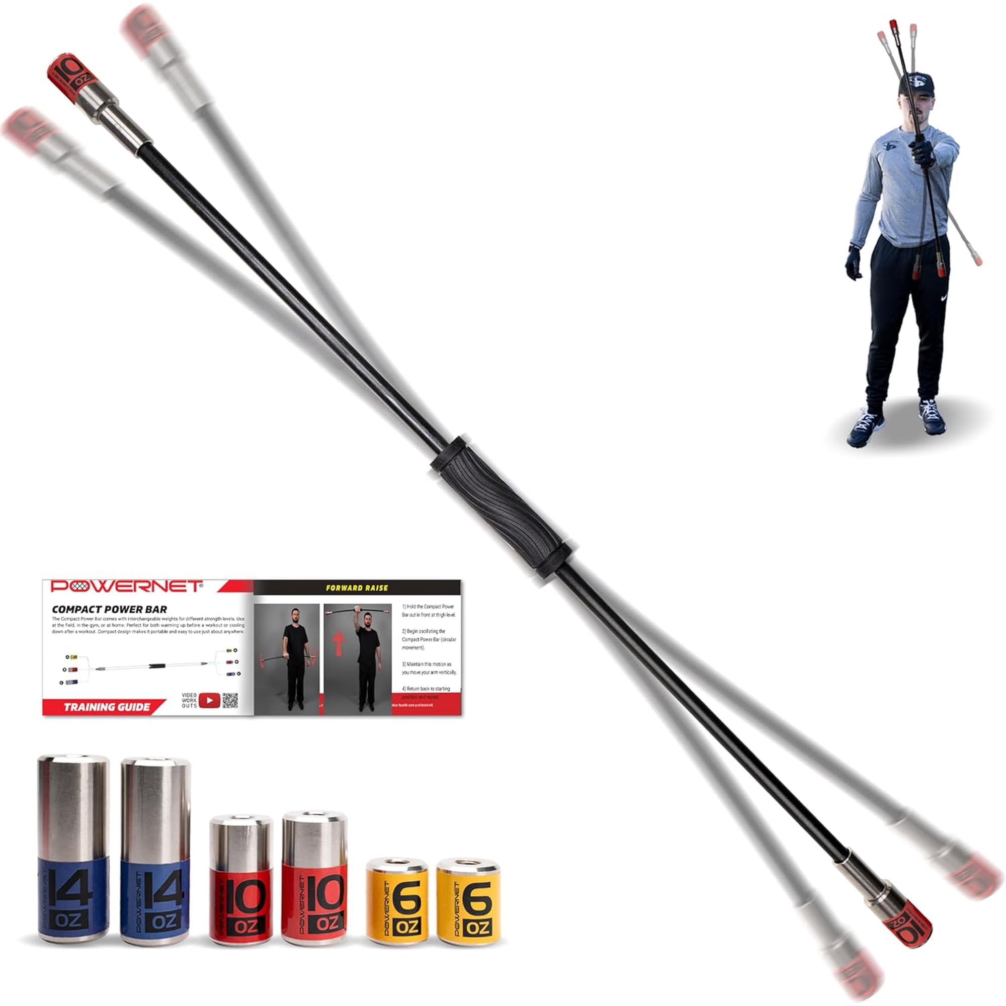 PowerNet Compact Power Bar, Weighted Tube with Interchangeable Weights, Strength Training Shoulder Rehabilitation Aid