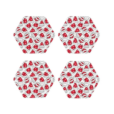 

Fuzoiu Christmas Hat Print Leather Coasters Set Drink Coasters Set of 4 for Tabletop Protection Durable PVC Coasters Home Décor and Housewarming Gift-Hexagon