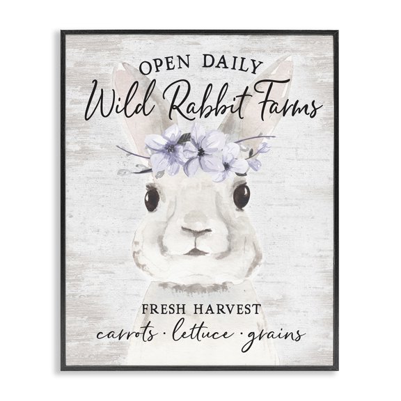 Stupell Industries Rustic Lodge Wild Rabbit Farms Weathered Floral Crown Sign Black Framed Giclee Art, 11 x 14, by Lettered and Lined