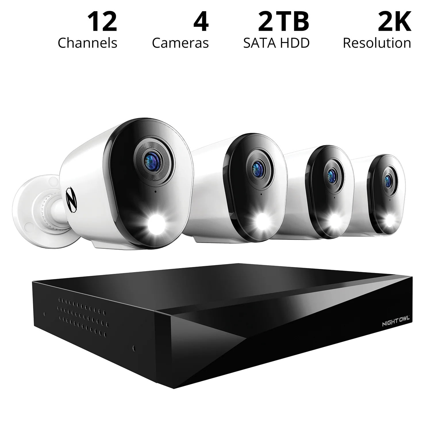 Night Owl 2-Way Audio 12 Channel DVR Security System with 2TB Hard Drive and 4 Wired 2K Deterrence Cameras
