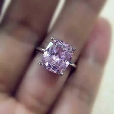 3Ct Pink Cushion Cut Lab Created Diamond Engagement Wedding Ring 14k White Gold Plated