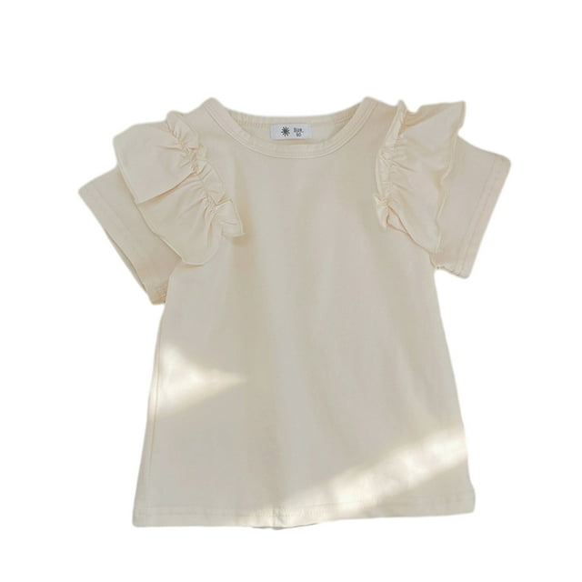 Nmmacb Kids Girls T-Shirt Summer Solid Color Tee Short Sleeve Top Short Sleeve Ruffle Sleeve Tee Size 1-9Y