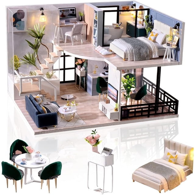 Casa de muñecas CUTEBEE en miniatura con muebles, DIY, con mecanismo musical, idea creativa para una habitación a escala 1:24