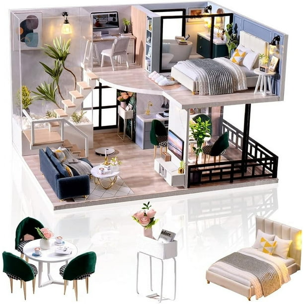 Casa de muñecas CUTEBEE en miniatura con muebles, DIY, con mecanismo musical, idea creativa para una habitación a escala 1:24