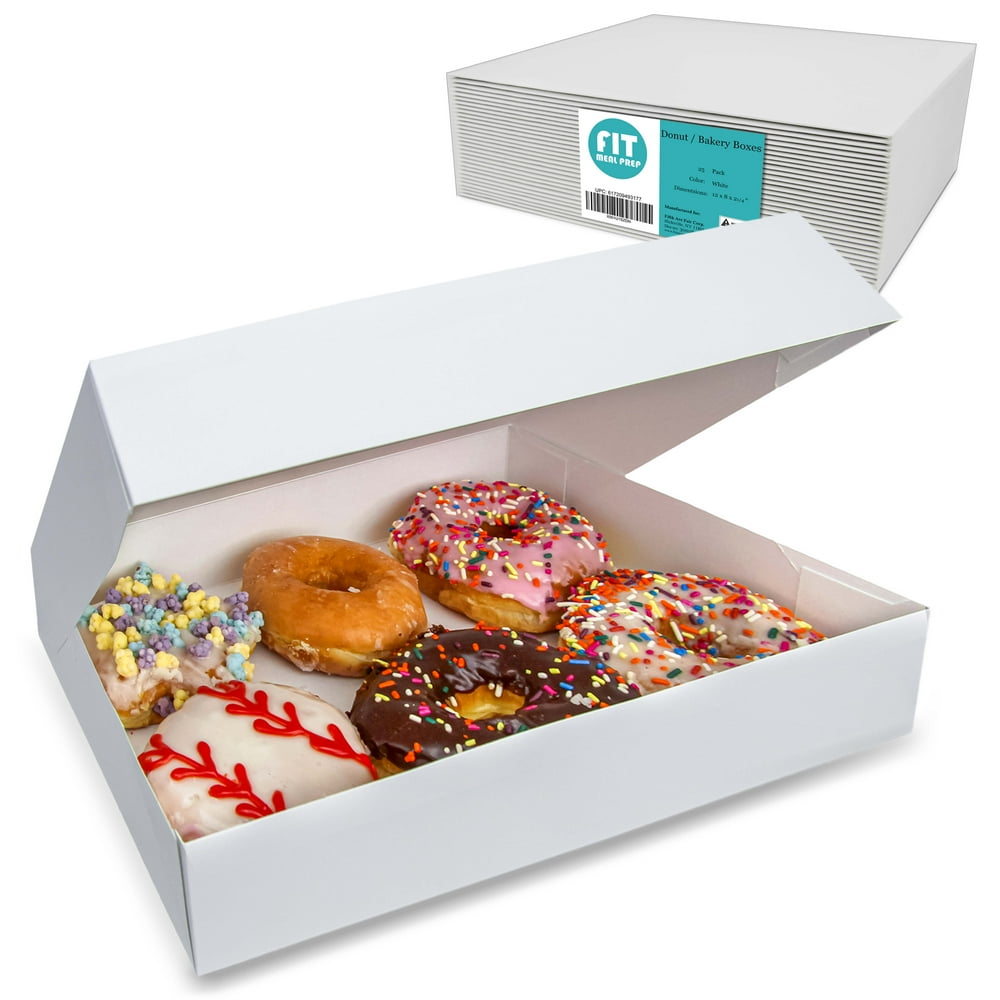 [25 Pack] 12x8x2.25” White Bakery Box Holds 6 Donuts , AutoPopup