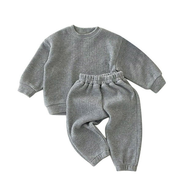 HBFAGFB Ensembles de Vêtements pour Garçons Bébé Automne Chandails en Molleton Col Rond Manches Longues Pantalons Confort Gris Taille 90