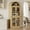 Natural-glass door, variant on Black Arched Door Bookcase, 71.4" Tall & 15.83" Deep Farmhouse Display Cabinet with Storage Shelves, for Living Room, Kitchen, or Office