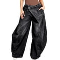 thumbnail image 2 of IUYRTFE Women's High Waist Vintage Washed Jeans with Fold Over Waistband and Wide Leg Baggy Fit Denim Pants, 2 of 5