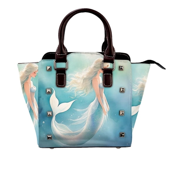 White Mermaid Rivet Fashion One-Shoulder Women's Handbag Tote Bag
