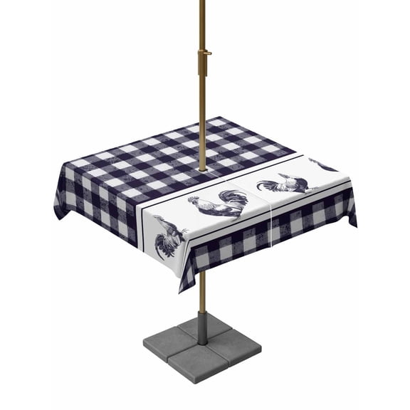 Farmhouse Purple Plaid Outdoor Tablecloth - 54x54 Inch Square Dining Table Cover, Vintage Country Cock Checkered Waterproof Outdoor Table Cloth with Umbrella Hole & Zipper for Picnic/Patio/Party