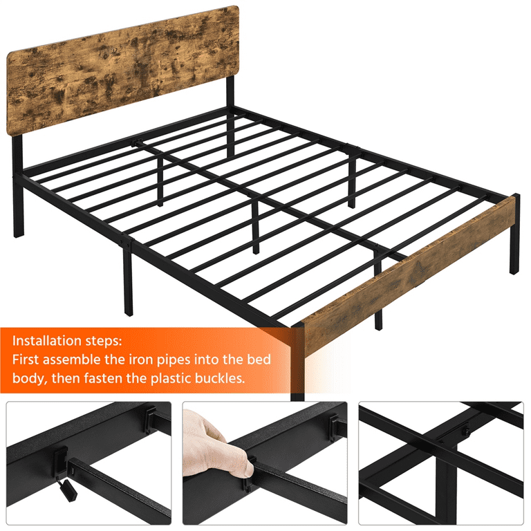 Easyfashion Metal Bed Frame With Wooden