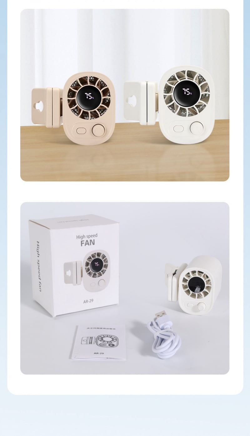 Car Clip On Fan with LED Display - 360° Rotation, 100 Speeds Adjustable, USB Rechargeable Personal Cooling Fan 1800mAh Battery