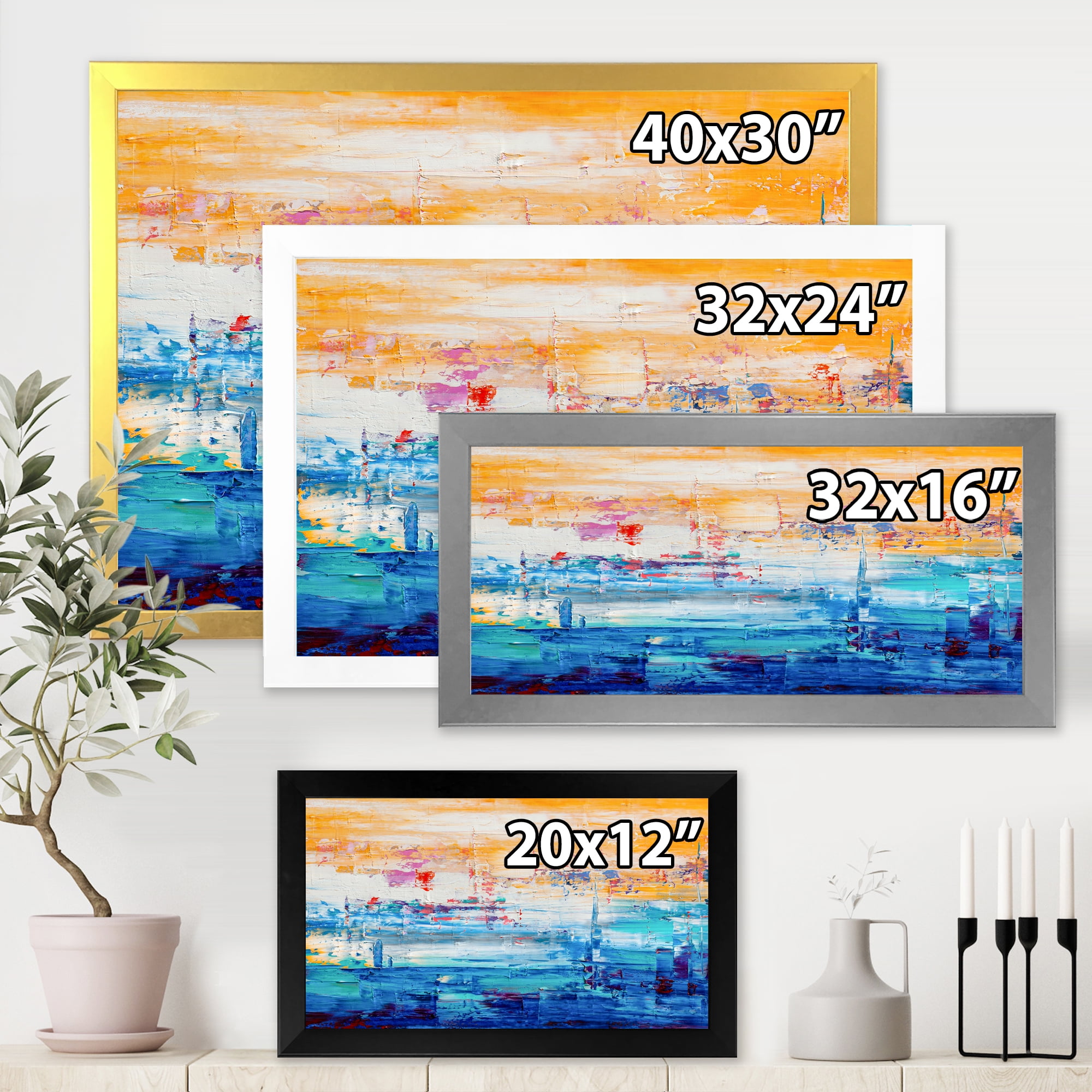 Designart 'Blue Meet Orange Abstract' Modern Framed Art Print