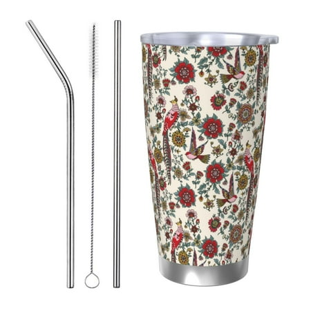 

Zeuib Dark Enchanted Flowers And Birds Printed 20oz Stainless Steel Insulated Car Cup Stainless Steel Thermal Cup Vacuum Insulated Leak-proof Travel Mug Cup-Straw Three-piece Set