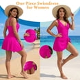 thumbnail image 3 of FEN AI One Piece Swimsuit for Women Tummy Control Bathing Suit Skirted V Neck Stylish Swimdress Rose L, 3 of 7