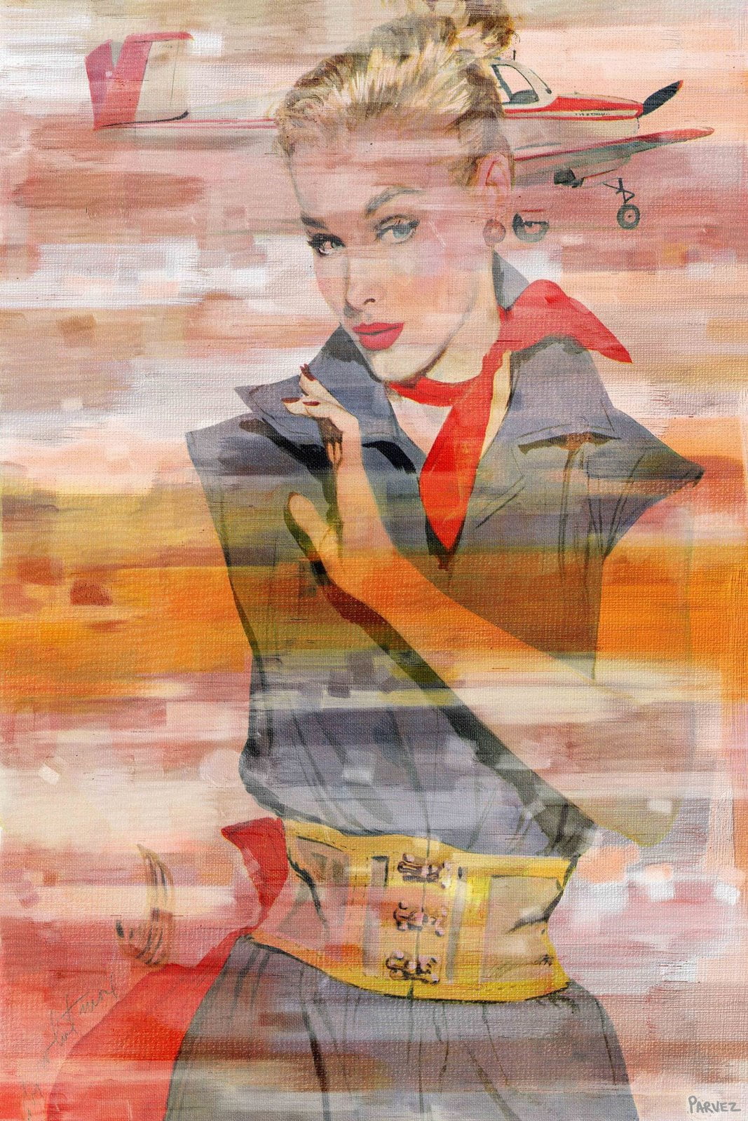 "Red Scarf" Painting Print on Wrapped Canvas