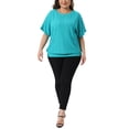 thumbnail image 2 of Agnes Orinda Women's Plus Size Top Eyelet Hollow Double Layered Hem Crew Neck Batwing Sleeve t Shirts Casual Summer Blouses 1X Lake Green, 2 of 6
