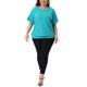 thumbnail image 2 of Top de mujer de talla grande Agnes Orinda para el Día de San Patricio, con cuello redondo, mangas de murciélago, dobladillo doble y diseño de ojales, camisetas casuales de verano 1X en verde lago, 2 of 6