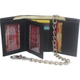 thumbnail image 2 of Swiss Marshall Men's RFID Blocking Premium Leather Chain Trifold Wallet Black with 15 inch Nickle Chain, 2 of 6