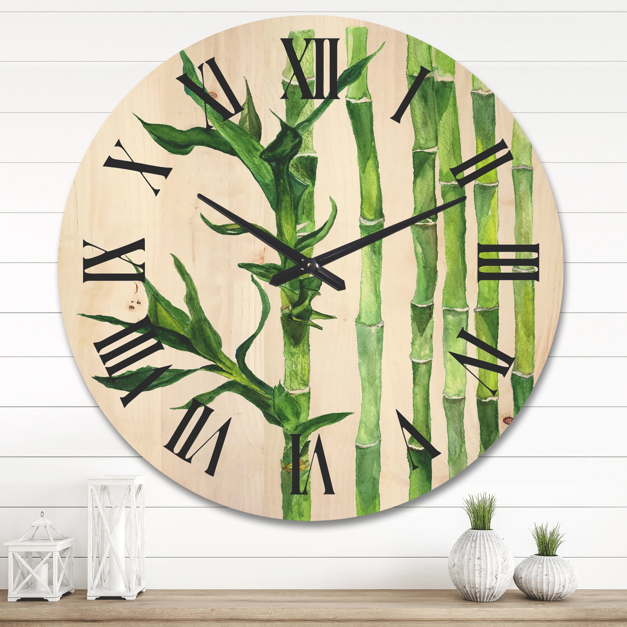 Designart 'The Forest of Bamboo Branches III' Tropical Wood Wall Clock