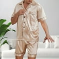 thumbnail image 2 of Men Silk Satin Pajamas Set Button Down Sleepwear Short Sleeve Pjs Set Solid Soft 2 Piece Lounge Set Nightwear with Pockets,Khaki,L, 2 of 7