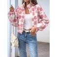 thumbnail image 6 of Women'S Zip Up Fleece Crop Jacket Long Sleeve Cute Floral Outerwear Coats Fall Winter Outfit Pink L, 6 of 9
