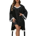 thumbnail image 5 of Lingerie for Women, CaiDieNu Womens lingerie, Women's Silk Robe Set 2 Pc - Lace Camisole & 3/4 Sleeve Robe - Black - M, 5 of 8