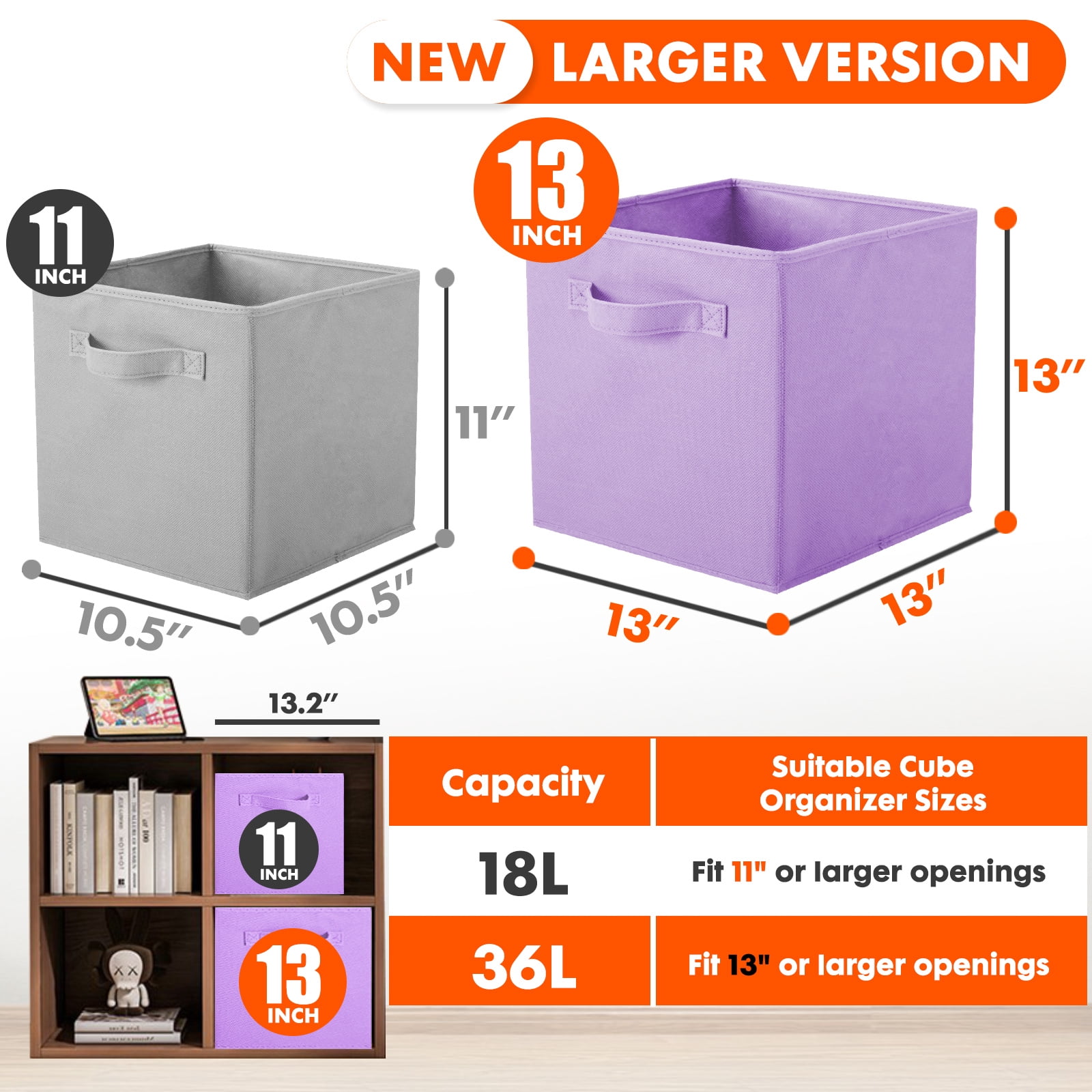 PinkSheep Collapsible Fabric Cube Storage Bins, Foldable Storage Cubes Organizer Bins Basket(13" x 13"), Light Purple, 6 Pack