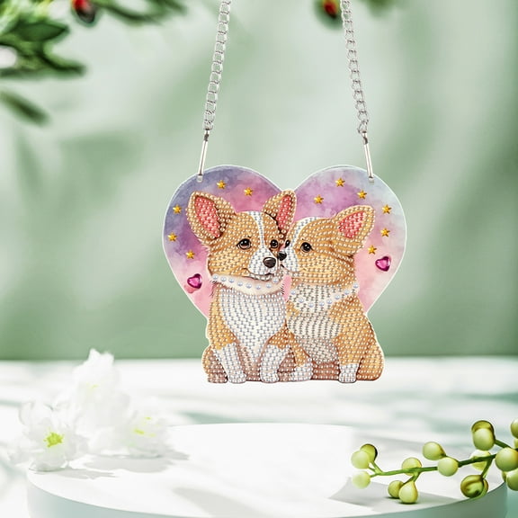 Two Corgi Diamond Art Painting Kit Pendant
