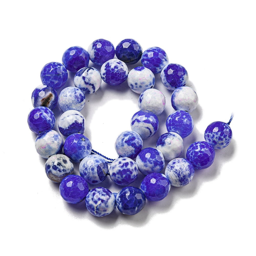 Faceted Natural Fire Crackle Agate Beads Strands Round Dyed & Heated Mixed color 12mm Hole: 1.6mm 31pcs/strand 14.76''(37.5cm) Fire Crackle Agate