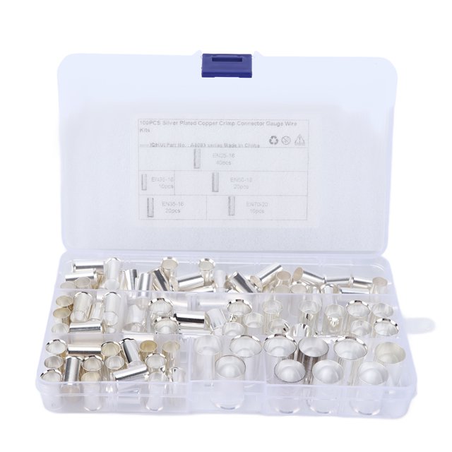 Conector de engarce de cobre de alambre de 100 Uds. Rendimiento estable fuerte conductividad eléctrica casquillos de alambre antioxidantes