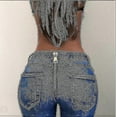 thumbnail image 2 of Womens Denim Zip Open Back Distressed High Waist Skinny Jeans Trousers Pants-DF, 2 of 5