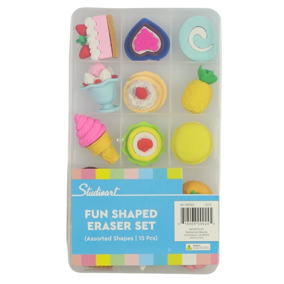 StudioArt Fun Shaped Eraser Set - Assorted Food Shapes - 15 Pieces