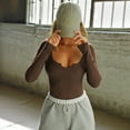 thumbnail image 6 of Women'S Casual Basic Long Sleeve Round Neck Slim Fitting Ribbed Knit Tops Coffee M, 6 of 9