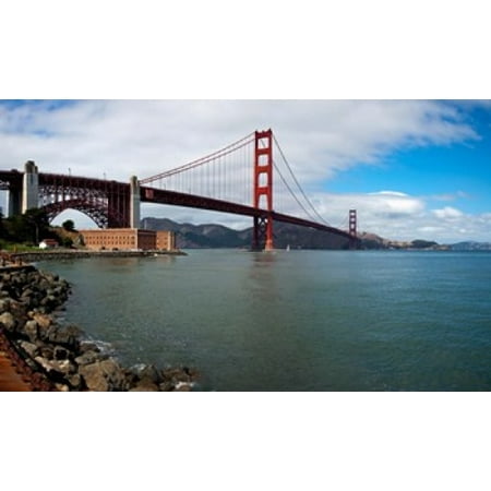 Golden Gate Bridge viewed from Marine Drive at Fort Point Historic Site San Francisco Bay San Francisco California USA Stretched Canvas - Panoramic Images (36 x