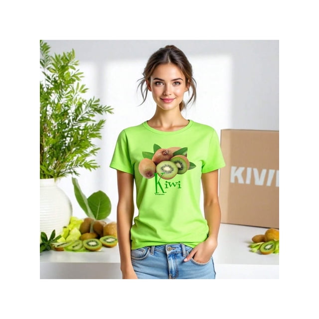 Playera Blusa De KIWI – Estilo Tropical que Te Llena de Vida Ropa Para Mujer Color Verde Lima Talla Grande Marca Emil SaEs