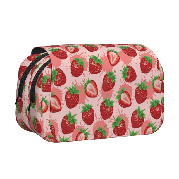 Disketp Cute Strawberry Estuche de Lápices de Doble Capa con Tapa Abatible y Cremallera, Organizador Escolar para Adolescentes y Adultos