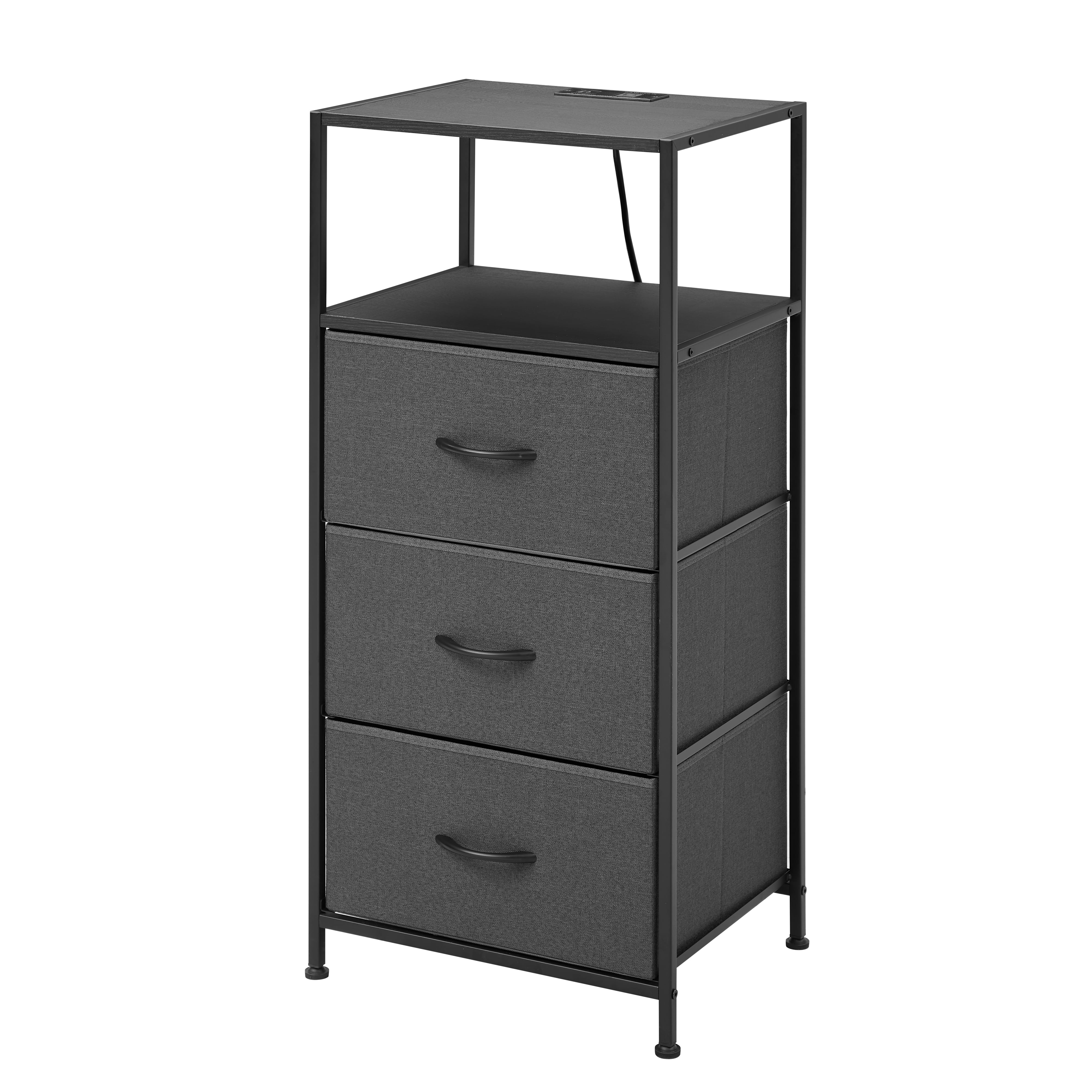 (2 pack) Mainstays 3 Drawer Fabric Nightstand with USB, Grey