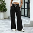 thumbnail image 2 of Women's High Waist Drawstring Casual Wide Leg Pants With Split Hem And Pockets, 2 of 7