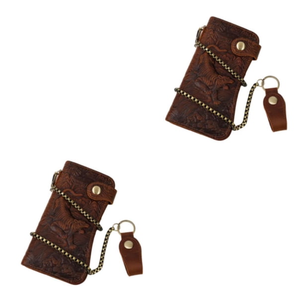 Cartera de cuero Minnieouse para hombre antirrobo de cadena larga portatarjetas multitarjeta monedero tigre 2piezas