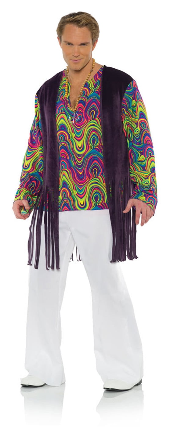 in verlegenheid gebracht Goed doen Allergisch 60s Mens Adult Hippie Shirt Vest Black Light Halloween Costume Set-XXL -  Walmart.com