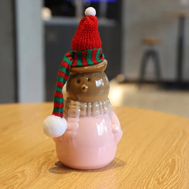 Botella de agua de plástico con forma de oso navideño, recipiente sellado con pajita transparente creativa, taza de té y leche para el hogar, contenedor de bebidas de cocina, regalos