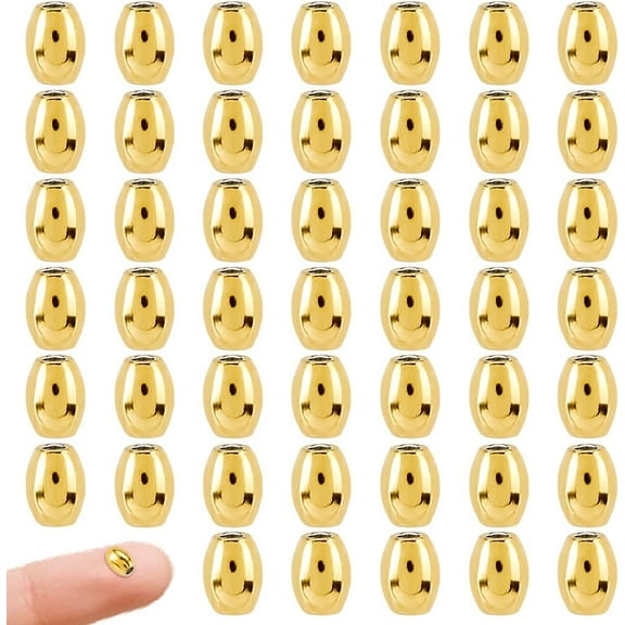 50Pcs Stainless Steel Oval Beads 18K Gold Plated Beads 5x4mm Small Smooth Metal Bead Barrel Spacer Bead for DIY Necklace Bracelet Jewelry Making Hole: 1.5mm Gold