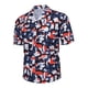 thumbnail image 1 of Camisa de playa para hombre, con estampado tropical, corte holgado, secado rápido, cuello vuelto, ideal para surfear y aventuras junto al mar. Talla 3XL. Azul., 1 of 4