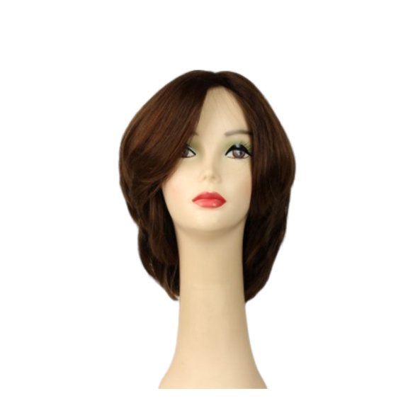 European Human Hair Freeda Wig Regina Brown With Reddish Highlights Multi-Directional Skin Top Size S
